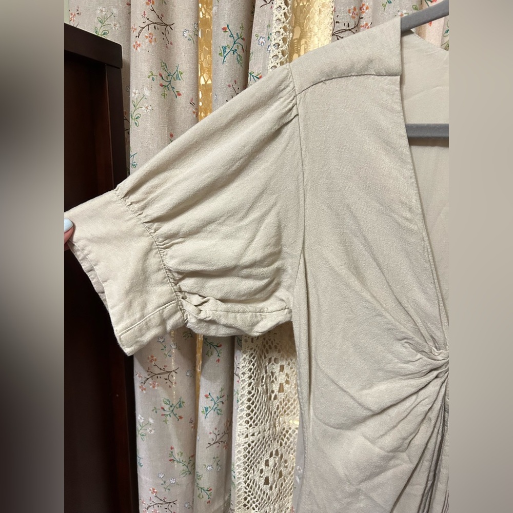 Free People Vintage Summer Neutral Tie Front Midi Dress Small Boho Linen EUC - Picture 4 of 10